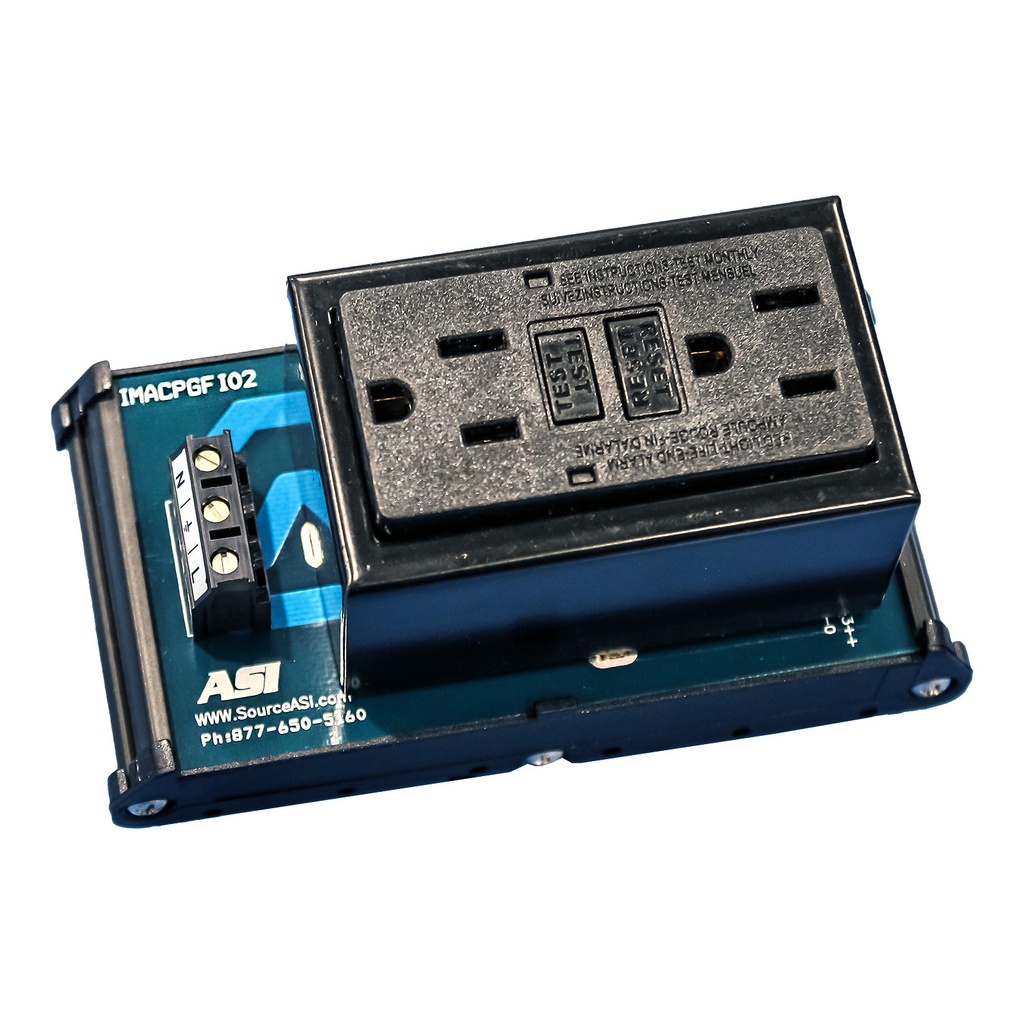 DIN Rail Mount GFCI Receptacle, 15A, 120V, 3012 AWG, UL508A SourceASI